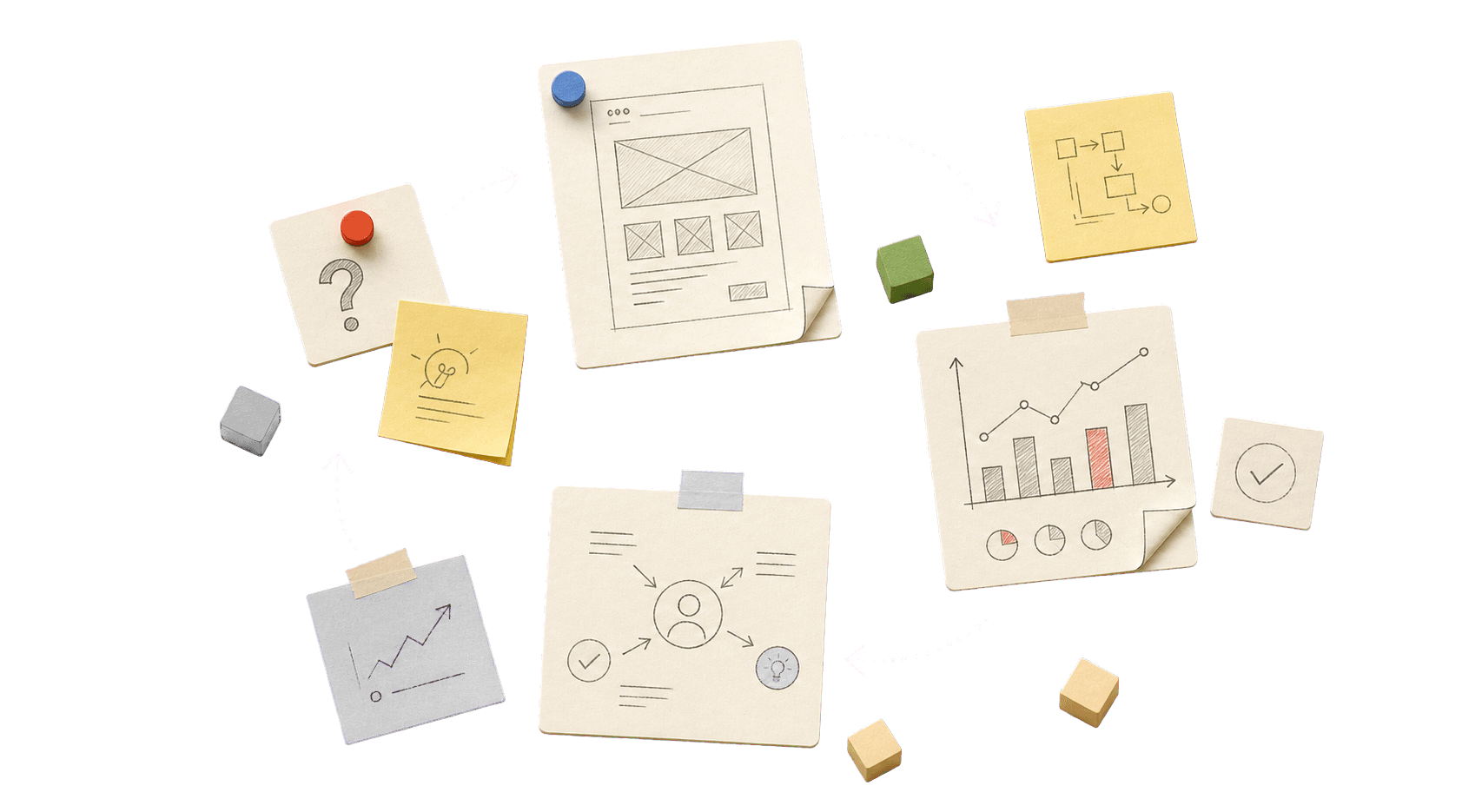 Iterativer Build-Measure-Learn Zyklus aus Papierkarten, Hypothesen und Messskizzen